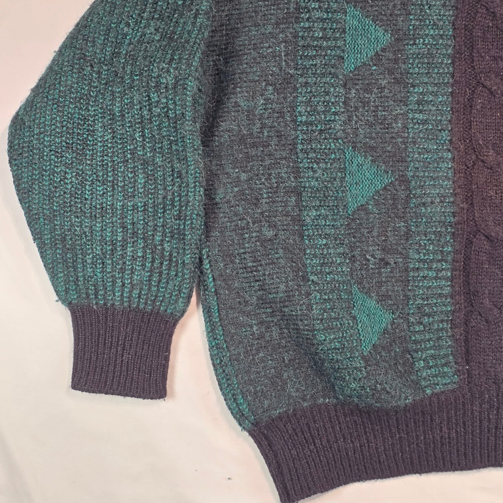 Abi Mode Boutique Paris Vtg Wool Alpaca Blend Sweater Green Geometric Italy M - Picture 3 of 16